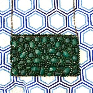 Anthropologie green starcluster beaded clutch